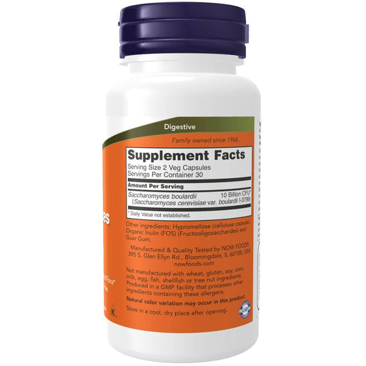 NOW Foods Saccharomyces Boulardii 5 Billion CFU Probiotic 60 Veg Capsules | Premium Supplements at MYSUPPLEMENTSHOP