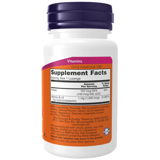 NOW Foods Vitamin B-12 1,000 mcg 100 Chewable Lozenges - Vitamins & Minerals at MySupplementShop by NOW Foods