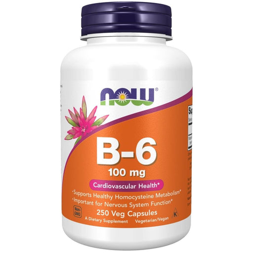 NOW Foods Vitamin B-6 (Pyridoxine HCl) 100 mg 250 Veg Capsules | Premium Supplements at MYSUPPLEMENTSHOP