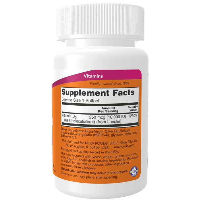 NOW Foods Vitamin D-3 10,000 IU 120 Softgels | Premium Supplements at MYSUPPLEMENTSHOP