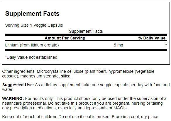 Swanson Lithium Orotate 5 mg 60 Vegetarian Capsules - Health and Wellbeing at MySupplementShop by Swanson