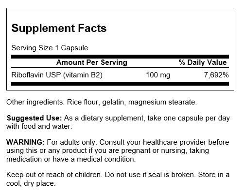 Swanson Riboflavin Vitamin B-2 100 mg 100 Capsules | Premium Supplements at MYSUPPLEMENTSHOP