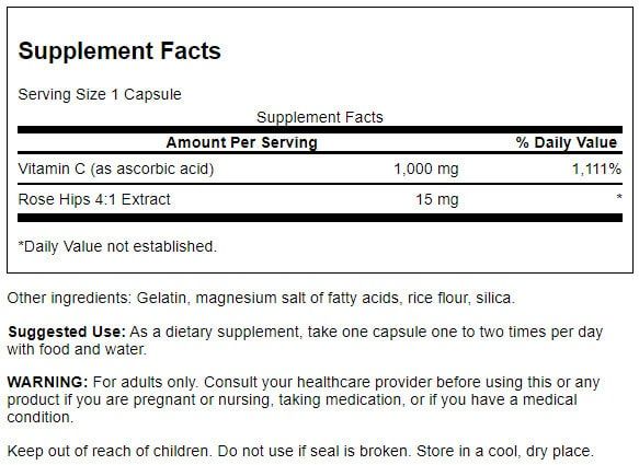 Swanson Vitamin C with Rose Hips 1,000 mg 250 Capsules at MySupplementShop.co.uk