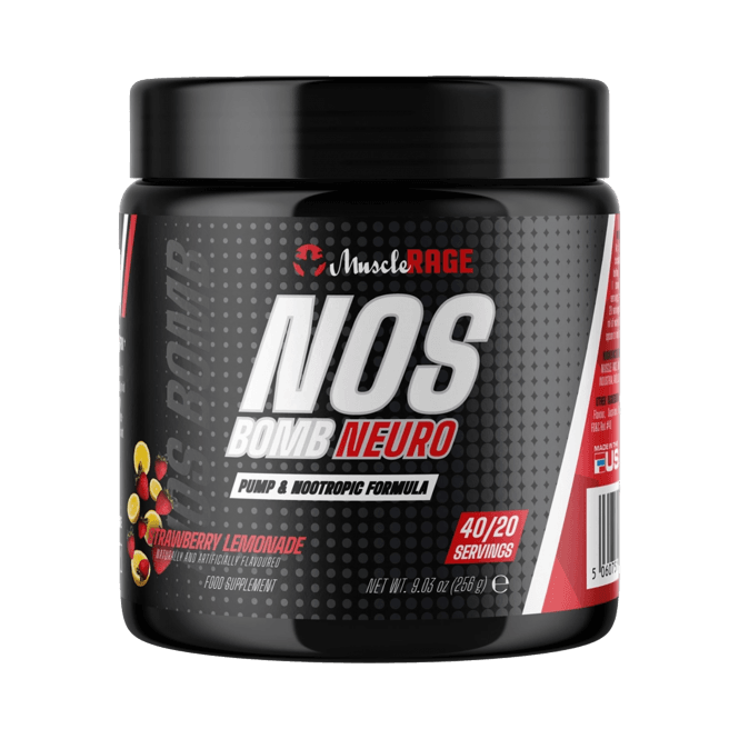 Muscle Rage NOS Bomb Neuro : Pré-entraînement sans stimulation pour des pompes et une concentration améliorées 256 g