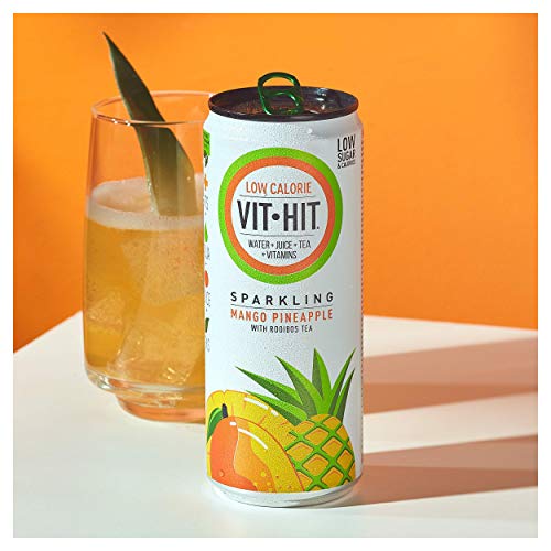 VIT HIT Sparkling - Mango & Pineapple Rooibos Tea Vitamin Drink (330ml x 12 Cans) | High-Quality Health Foods | MySupplementShop.co.uk