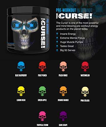 JNX Sports The Curse! Pre Workout Supplement - Intense Energy & Focus Instant Strength Gains Enhanced Blood Flow - Nitric Oxide Booster with Creatine & Caffeine - Men & Women | Peach Rings | 50 SRV | High-Quality Nitric Oxide Boosters | MySupplementShop.co.uk