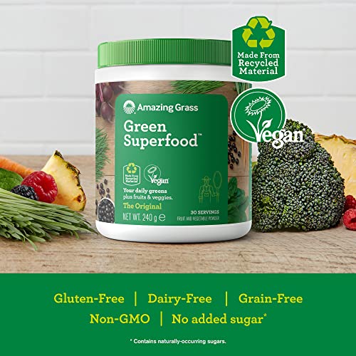 Amazing Grass Green Superfood Organic Vegan Superfood Powder with Fruit and Vegetables Original Flavour 30 servings 240 g | High-Quality Sports Supplements | MySupplementShop.co.uk