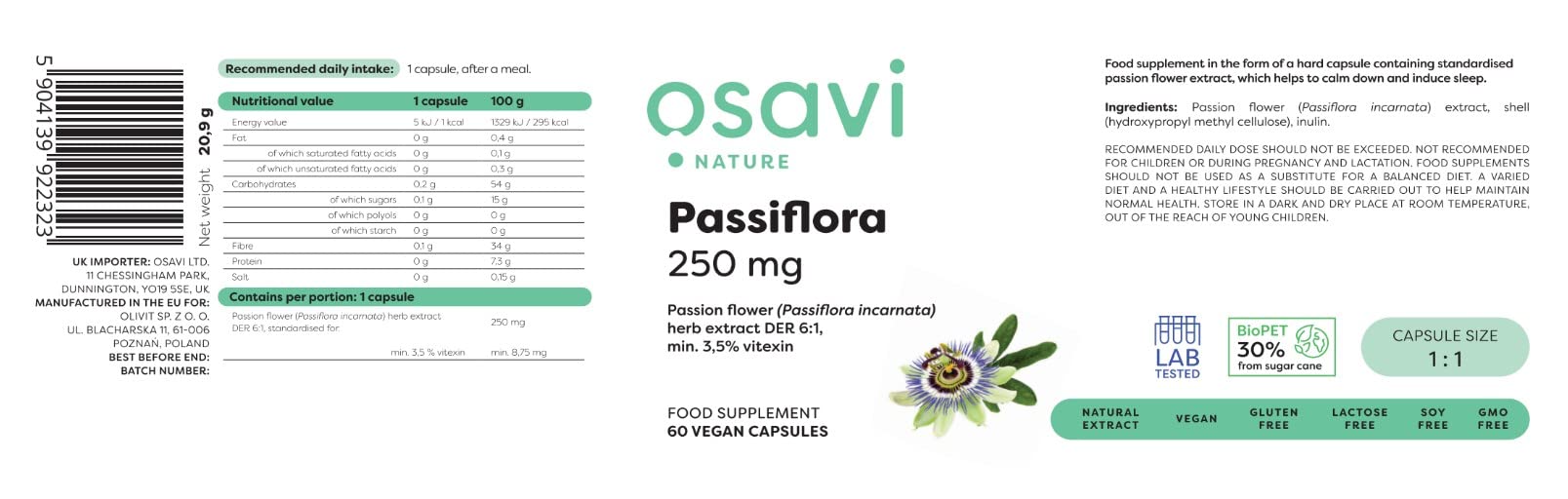 Osavi Passiflora, 250mg - 60 vegan caps | High-Quality Combination Multivitamins & Minerals | MySupplementShop.co.uk