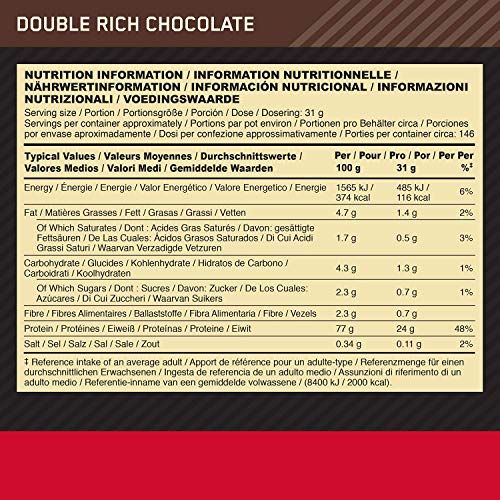 Optimum Nutrition Gold Standard Whey Protein Powder Muscle Building Supplements With Glutamine and Amino Acids Double Rich Chocolate 146 Servings 4.53 kg Packaging May Vary | High-Quality Sports Nutrition | MySupplementShop.co.uk