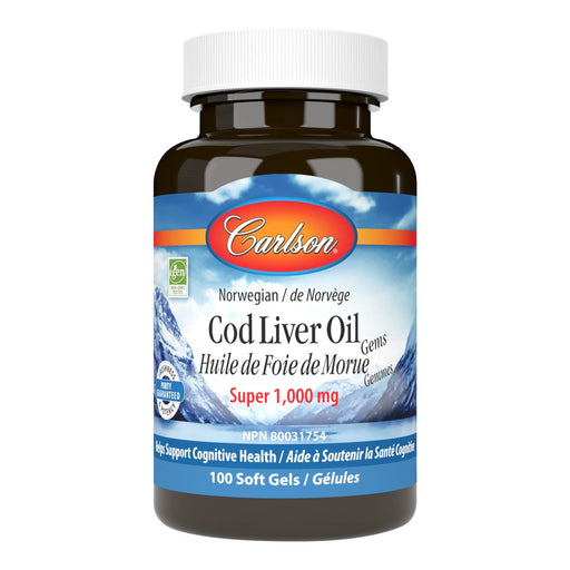 Carlson Labs Wild Norwegian Cod Liver Oil Gems, 1000mg - 100 softgels | High-Quality Omegas, EFAs, CLA, Oils | MySupplementShop.co.uk