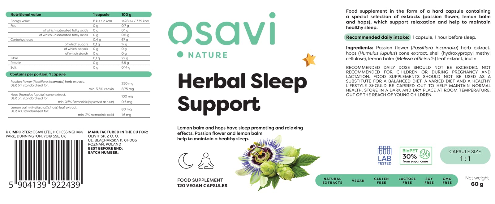 Osavi Herbal Sleep Support - 120 vegan caps - Health and Wellbeing at MySupplementShop by Osavi