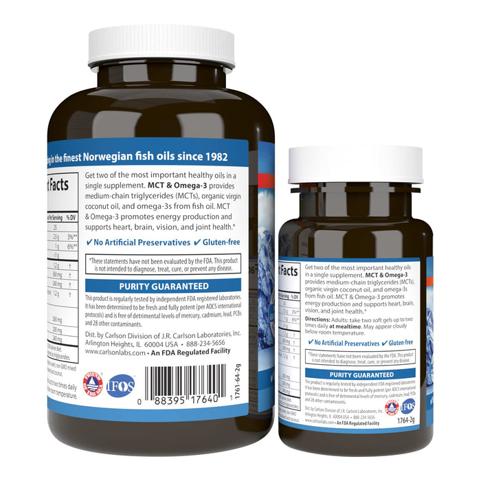 Carlson Labs MCT & Omega-3 - 120 + 30 softgels | High-Quality Omega-3 | MySupplementShop.co.uk