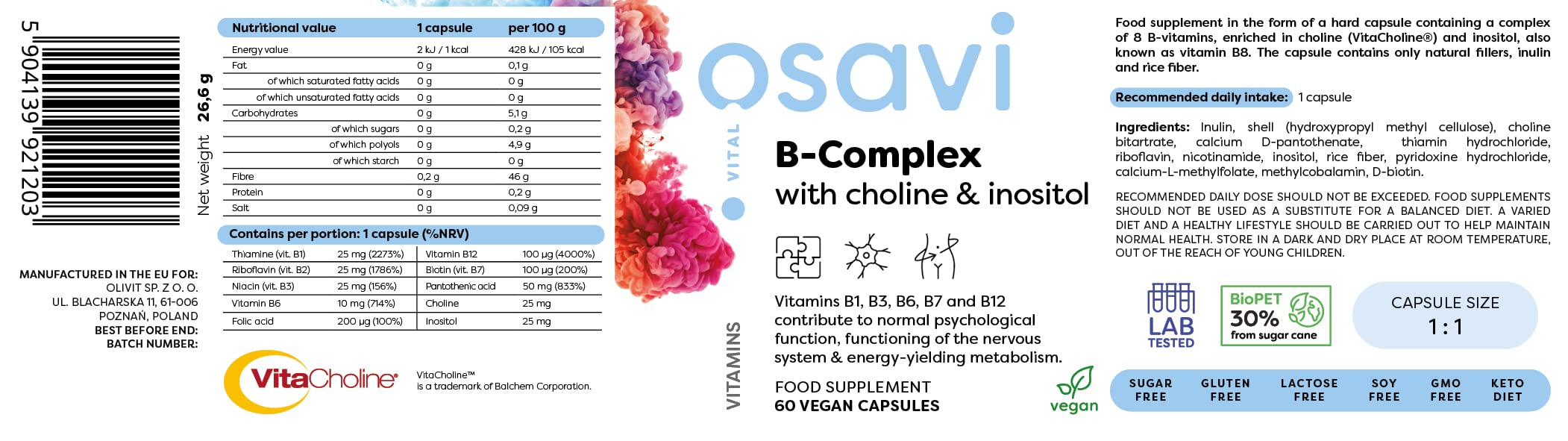 Osavi B-Complex with Choline & Inositol - 60 vegan caps