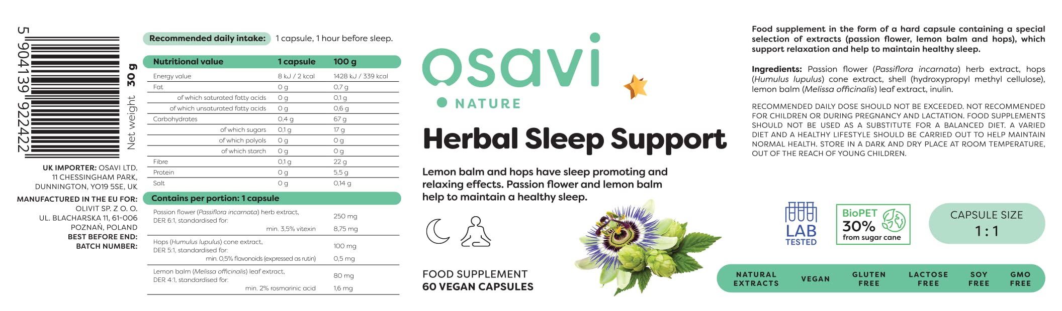 Osavi Herbal Sleep Support - 60 vegan caps | High-Quality Combination Multivitamins & Minerals | MySupplementShop.co.uk