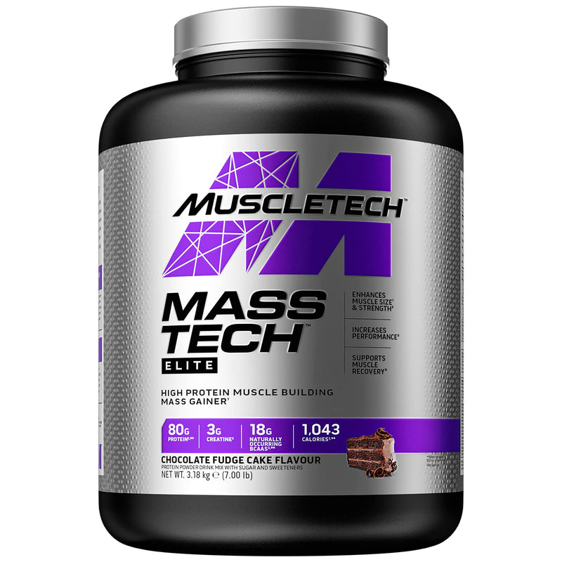 MuscleTech Mass-Tech Elite, Chocolate Fudge Cake - 3180 grams | High-Quality Weight Gainers & Carbs | MySupplementShop.co.uk