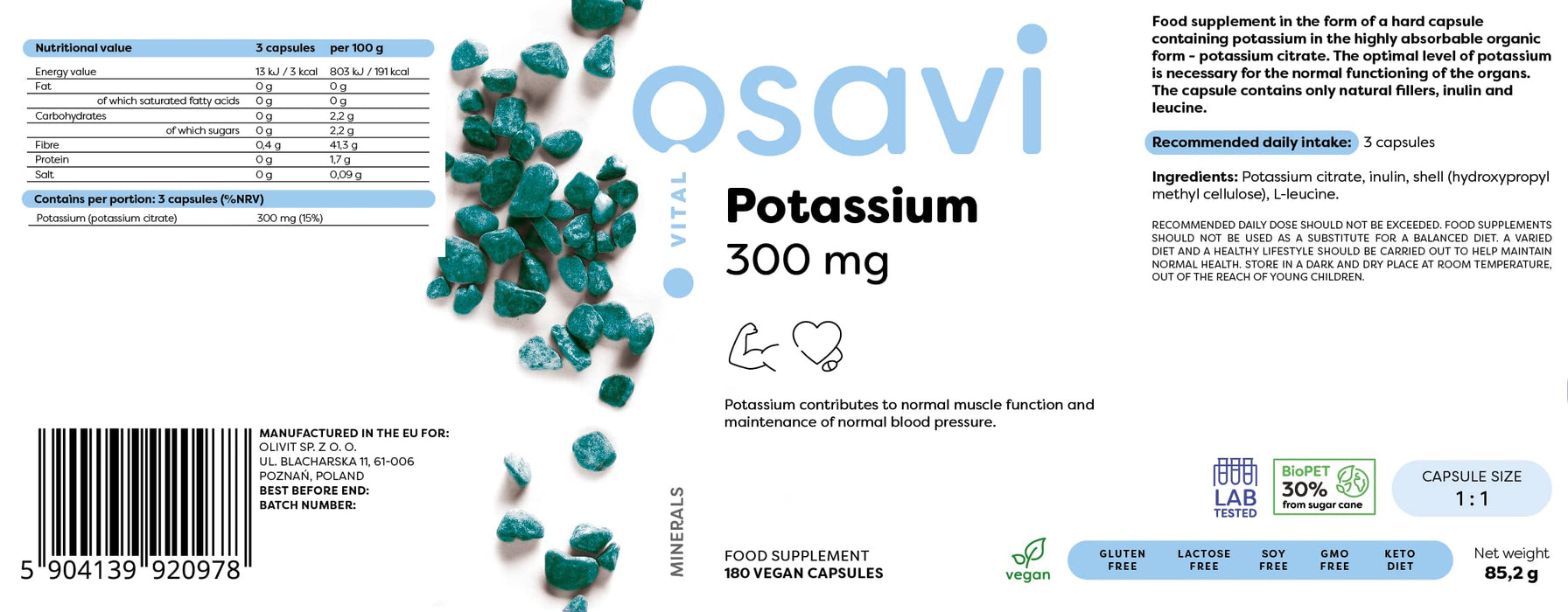 Osavi Potassium, 300mg - 180 vegan caps | High-Quality Potassium | MySupplementShop.co.uk