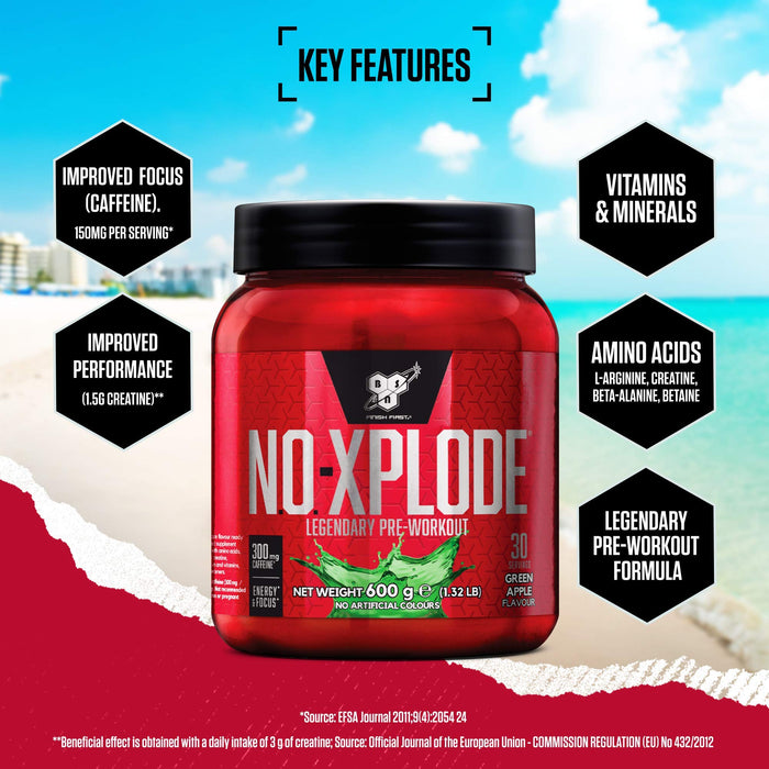 BSN NO Xplode, Green Apple - 600 grams | High-Quality Nitric Oxide Boosters | MySupplementShop.co.uk