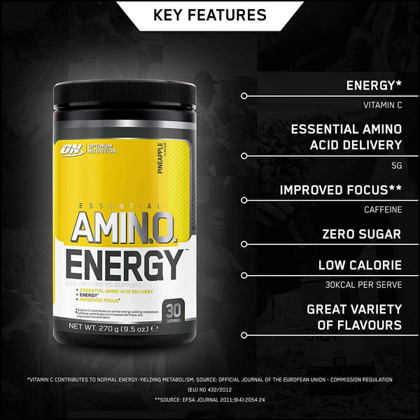 Optimum Nutrition Amino Energy Pre Workout Powder Keto Friendly with Beta Alanine Caffeine Amino Acids and Vitamin C 30 Servings 270g | High-Quality Amino Acids and BCAAs | MySupplementShop.co.uk