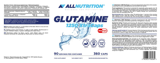 Allnutrition Glutamine 1250 XtraCaps, 4250mg - 360 caps | High-Quality L-Glutamine | MySupplementShop.co.uk