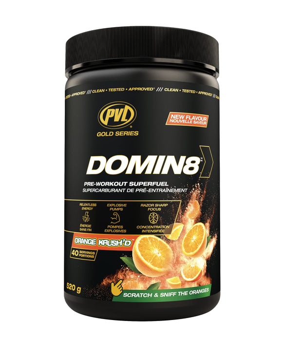 PVL Essentials Gold Series Domin8, Orange Krush'd - 520g | High-Quality Beta-Alanine | MySupplementShop.co.uk