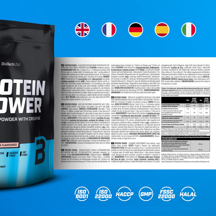 BioTechUSA Protein Power, Strawberry Banana - 1000 grams | High-Quality Protein | MySupplementShop.co.uk