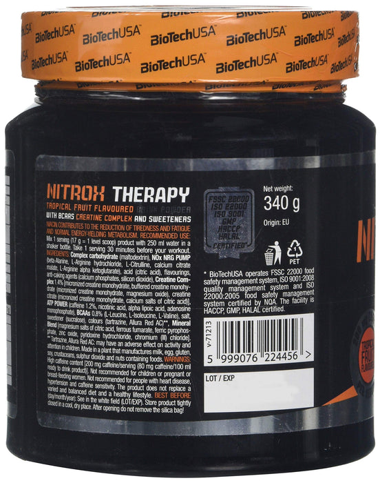 BioTechUSA Nitrox Therapy, Tropical Fruit - 340 grams | High-Quality Pre & Post Workout | MySupplementShop.co.uk