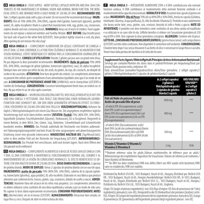 BioTechUSA Mega Omega 3 - 180 caps - Omegas, EFAs, CLA, Oils at MySupplementShop by BioTechUSA