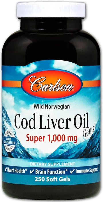Carlson Labs Wild Norwegian Cod Liver Oil Gems, 1000mg - 250 softgels - Omegas, EFAs, CLA, Oils at MySupplementShop by Carlson Labs