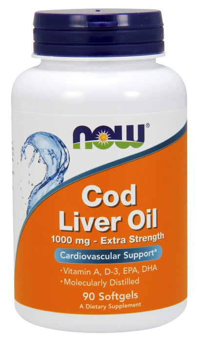 NOW Foods Cod Liver Oil, 1000mg Extra Strength - 90 softgels - Vitamins & Minerals at MySupplementShop by NOW Foods