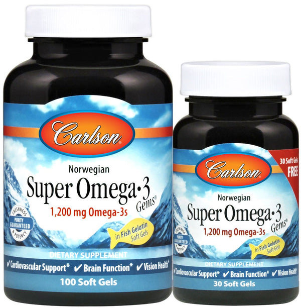 Carlson Labs Norwegian Super Omega-3 Gems, 1200mg - 100 + 30 softgels | High-Quality Omegas, EFAs, CLA, Oils | MySupplementShop.co.uk