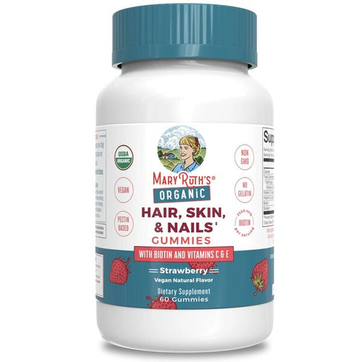 MaryRuth Organics Organic Hair, Skin & Nails, Strawberry - 60 gummies | High-Quality Sports Supplements | MySupplementShop.co.uk